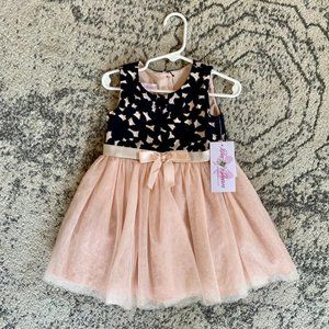 NWT Size 2T girls toddler dress with tulle/blush pink & navy blue/Bonnie Jean